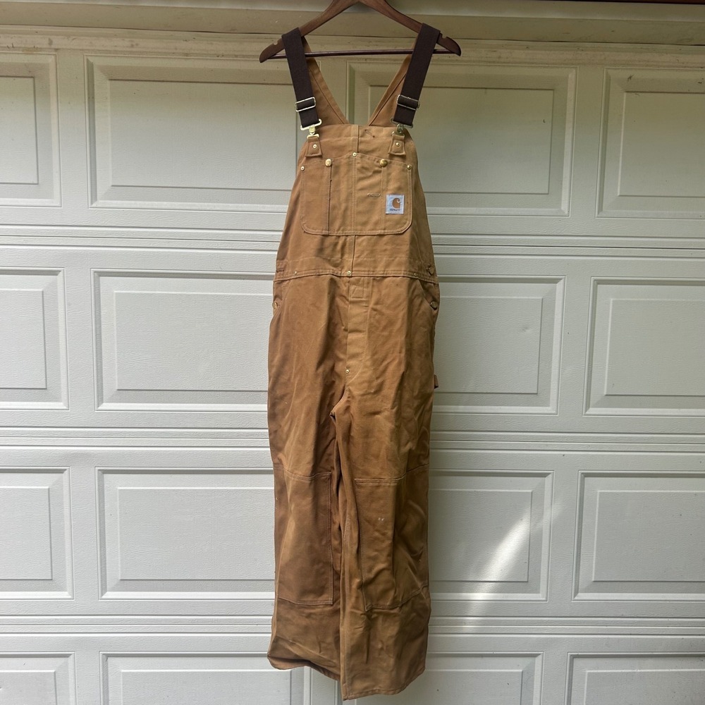 Carhartt Overalls Brown Men 38x28 Double Knee Duck Canvas Workwear 6FB